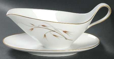 Gold Oat Gravy Boat with Attached Underplate