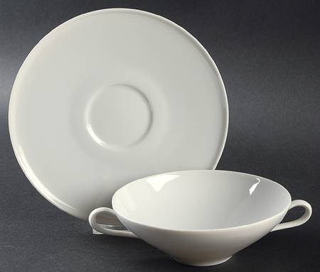 Grazie White Flat Cream Soup Bowl & Saucer Set