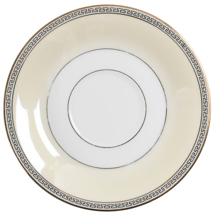 Greek Key Black (Cream Rim, White Center) Saucer