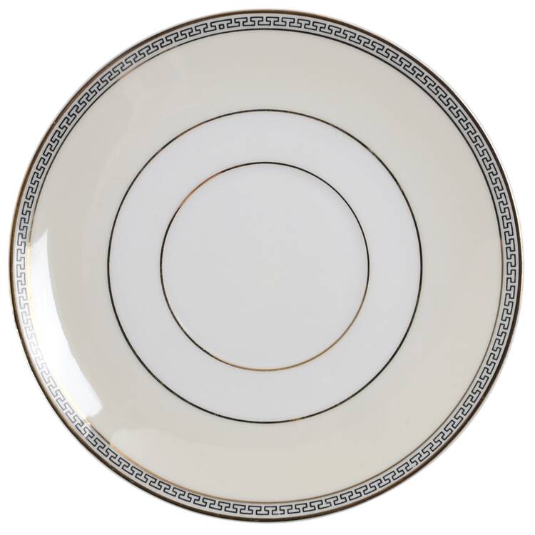 Greek Key Black (Cream Rim, White Center) Saucer for Cream Soup Bowl