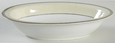 Greek Key Black (Cream Rim, White Center) 10" Oval Vegetable Bowl