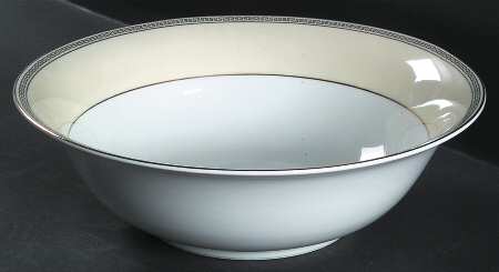 Greek Key Black (Cream Rim, White Center) 9" Round Vegetable Bowl