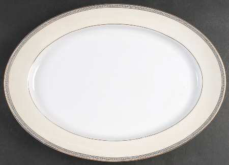 Greek Key Black (Cream Rim, White Center) 16" Oval Serving Platter