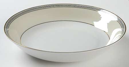 Greek Key Black (Cream Rim, White Center) Coupe Soup Bowl