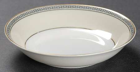 Greek Key Black (Cream Rim, White Center) Fruit/Dessert (Sauce) Bowl