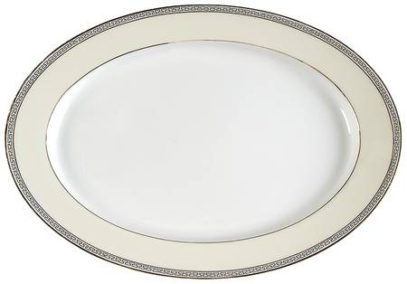 Greek Key Black (Cream Rim, White Center) 11" Oval Serving Platter