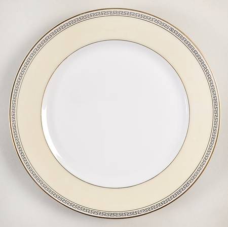 Greek Key Black (Cream Rim, White Center) Salad Plate