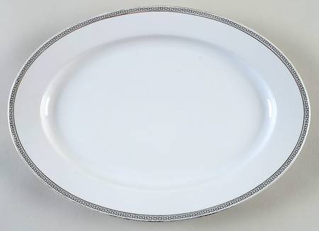 Greek Key Black (White Background) 12" Oval Serving Platter