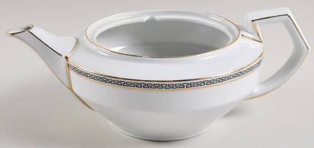 Greek Key Black (White Background) Teapot No Lid