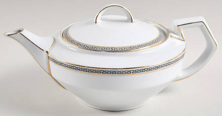 Greek Key Black (White Background) Teapot & Lid
