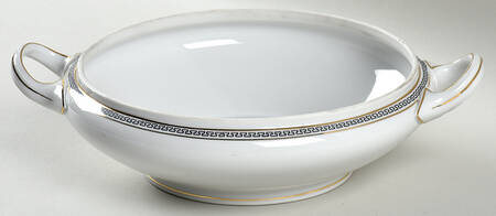 Greek Key Black (White Background) Round Vegetable No Lid