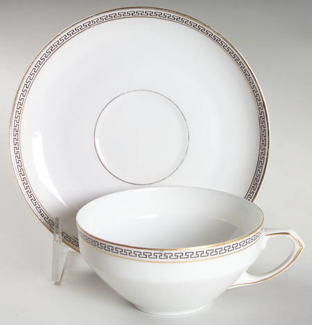 Greek Key Black (White Background) Flat Cup & Saucer Set