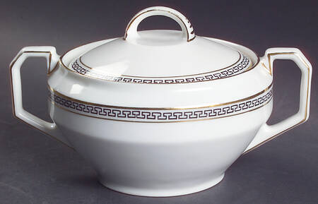 Greek Key Black (White Background) Sugar Bowl & Lid