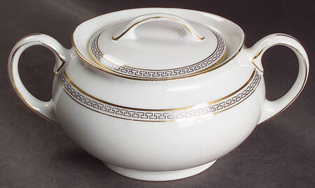 Greek Key Black (White Background) Sugar Bowl & Lid
