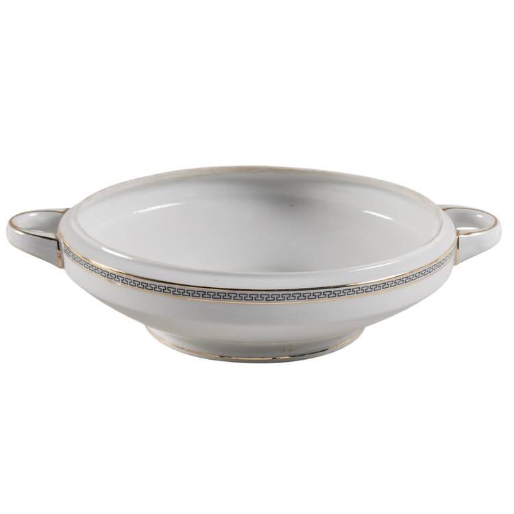 Greek Key Black (White Background) Round Vegetable No Lid