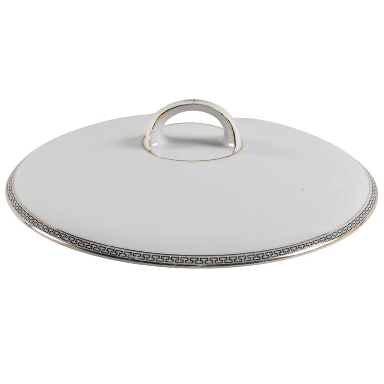 Greek Key Black (White Background) Lid for Round Vegetable