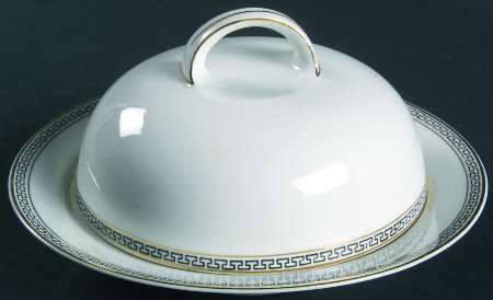 Greek Key Black (White Background) Round Covered Butter