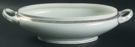 Greek Key Black (White Background) Oval Vegetable No Lid