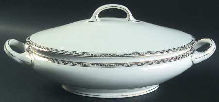 Greek Key Black (White Background) Oval Covered Vegetable