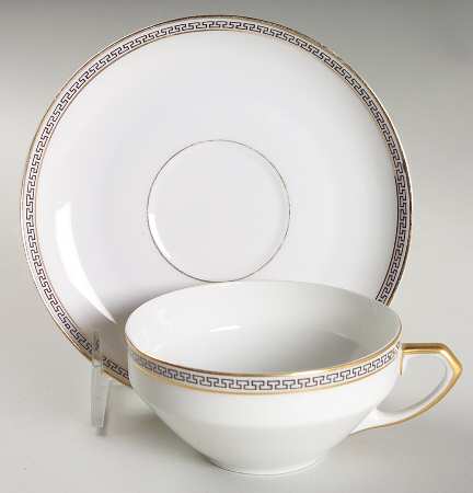Greek Key Black (White Background) Flat Cup & Saucer Set