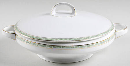 Greek Key Green Round Covered Vegetable