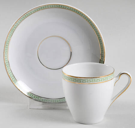 Greek Key Green Flat Demitasse Cup & Saucer Set