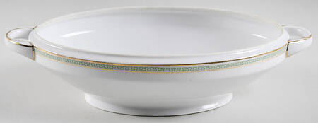 Greek Key Green Oval Vegetable No Lid