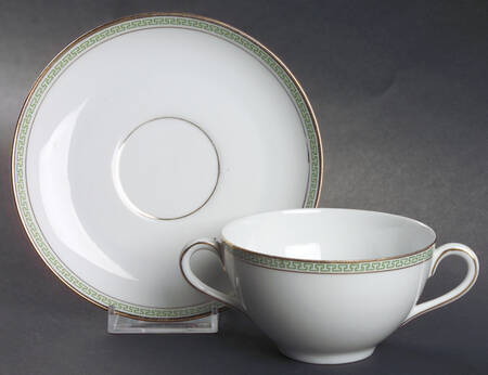 Greek Key Green Flat Bouillon Cup & Saucer
