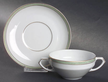 Greek Key Green Flat Bouillon Cup & Saucer