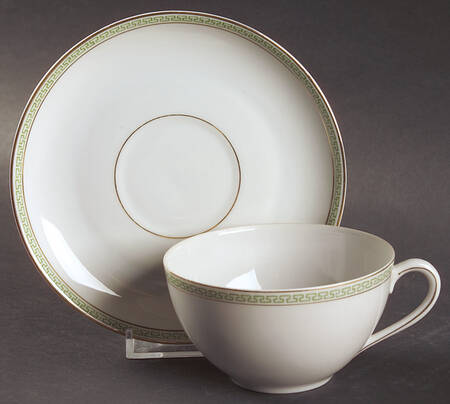 Greek Key Green Flat Cup & Saucer Set
