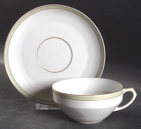Greek Key Green Flat Cup & Saucer Set