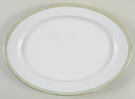 Greek Key Green 11" Oval Serving Platter