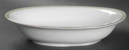 Greek Key Green 10" Oval Vegetable Bowl