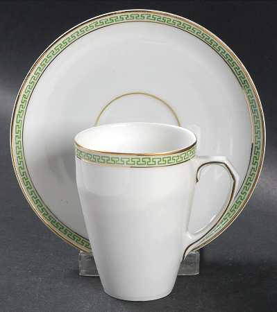 Greek Key Green Flat Demitasse Cup & Saucer Set
