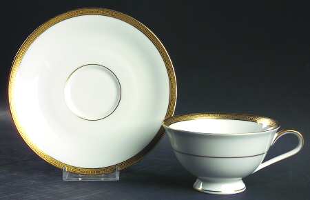 Greek Key Gold Footed Cup & Saucer Set