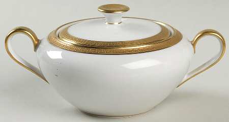 Greek Key Gold Sugar Bowl & Lid