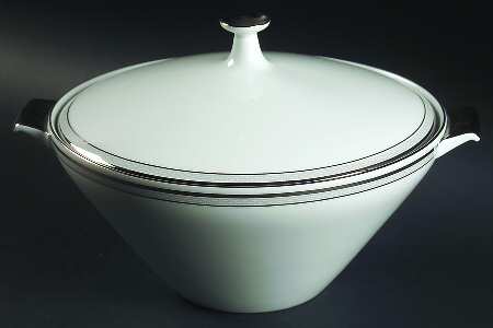 Greek Key Gray (Platinum Trim) Round Covered Vegetable