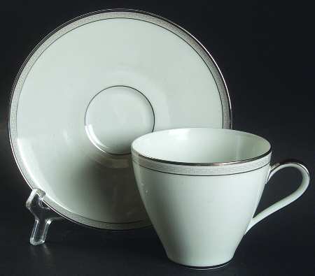 Greek Key Gray (Platinum Trim) Flat Cup & Saucer Set