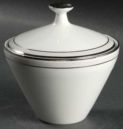 Greek Key Gray (Platinum Trim) Sugar Bowl & Lid