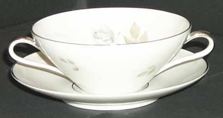 Grey Rose Flat Cream Soup Bowl & Saucer Set