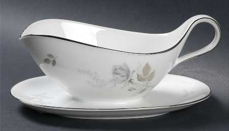 Grey Rose Gravy Boat with Attached Underplate