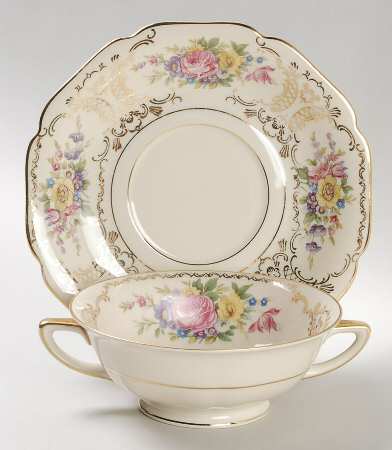 Lady Louise Footed Cream Soup Bowl & Saucer Set