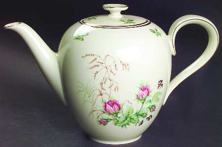 Moss Rose (Cream Background, Coupe) Coffee Pot & Lid