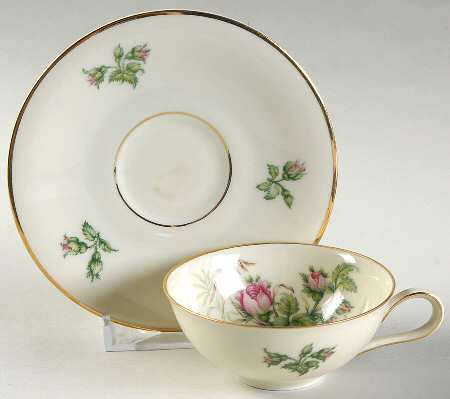 Moss Rose (Cream Background, Coupe) Flat Demitasse Cup & Saucer Set