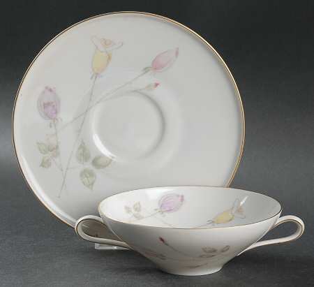 Pastel Bud Flat Cream Soup Bowl & Saucer Set
