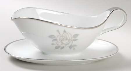 Platinum Rose Gravy Boat with Attached Underplate