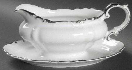 Platinum Scroll Gravy Boat with Attached Underplate