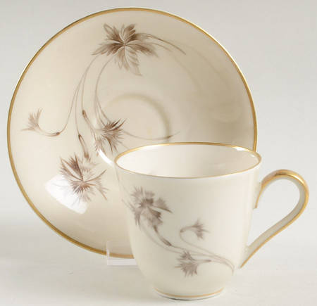 Sepia (Ivory, Gold Trim) Flat Demitasse Cup & Saucer Set