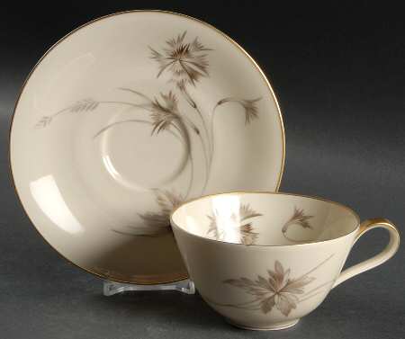 Sepia (Ivory, Gold Trim) Flat Cup & Saucer Set