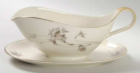 Sepia (Ivory, Gold Trim) Gravy Boat with Attached Underplate